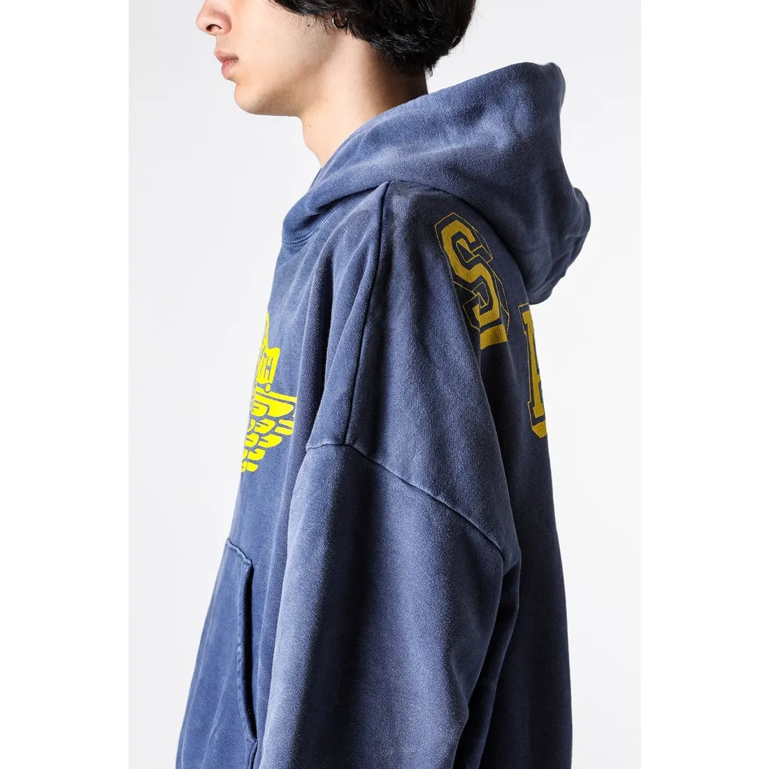 SAINT M×××××× ANGEL HOODIE/NAVY Angel Reborn Blue Hoodie Washed Blue S-XL Assute Garment Dyeing Full Clothes Water Fading Mud Dyeing Dirty Distress New Vintage Ceiling God Tailoring Original Super Loose Fit Customized Original Accessories God-level Print Restoration